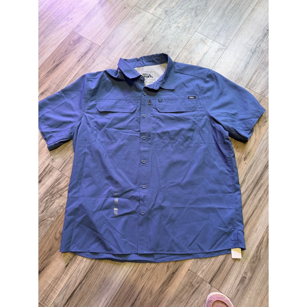 Eddie Bauer Mens XL Blue Short Sleeve Ripstop Fishing Hiking Button Down Shirt